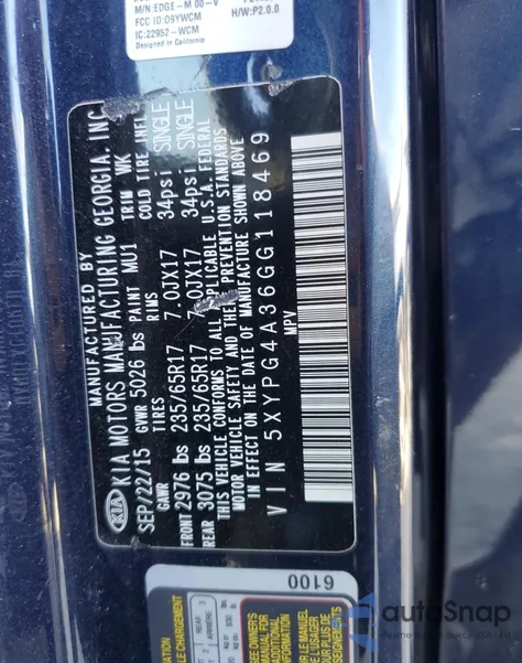 2016 Kia Sorento Lx из США, поврежденный, VIN 5XYPG4A36GG118469